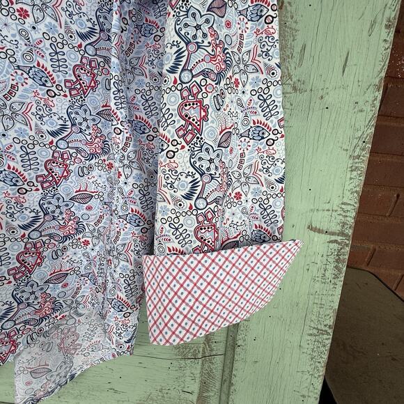 Tailorbyed Men’s Casual Button Down‎ Long Sleeve Shirt Paisley Red White Blue XL - Picture 2 of 8